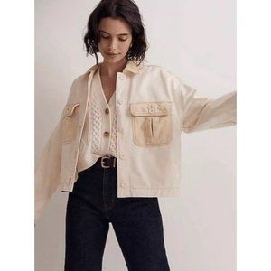 Madewell Cream Corduroy Mixed Media Boxy Sirt Jacket Shacket NWOT SIZE SMALL